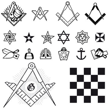 Set of symbol freemason masonic mason