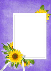 Card for the holiday  with flowers and ribbons on the abstract b