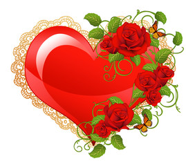 Glossy heart with red roses