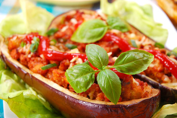 aubergine stuffed with mince meat