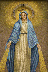 Mosaic of the Virgin Mary Wearing a Crown