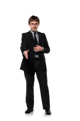 A portrait of the young businessman on a white background.