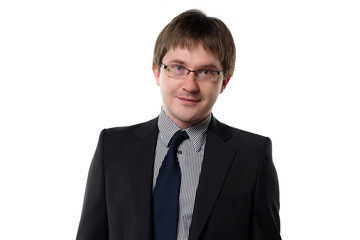 A portrait of the young businessman on a white background.