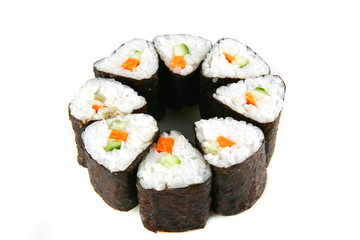 sushi rolls with green stems