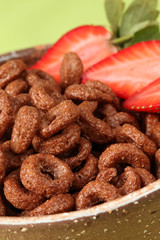Chocolate cereals with strawberries