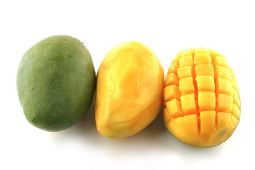 raw mango in row isolated