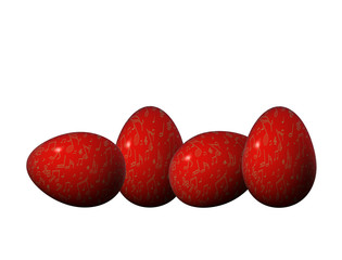 four red and golden Easter eggs