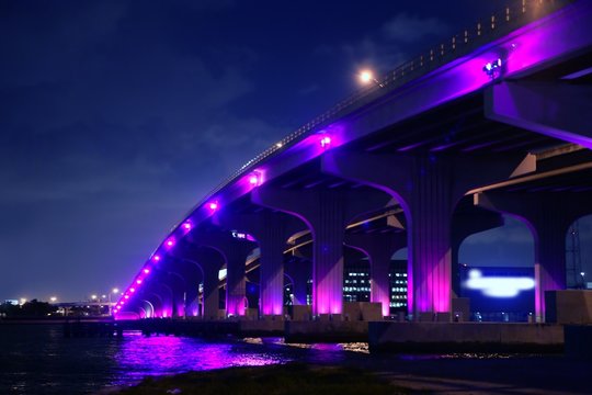 Miami florida bridge night view A1A