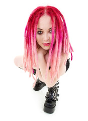 pink hair girl in high boots