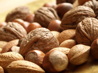 Closeup of walnuts and mixed nuts