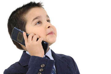 Concept of little businessman speaking on the phone