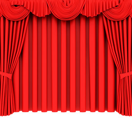 Red theater curtain isolated on white