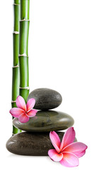 fleurs de frangipanier, galets zen et bambou