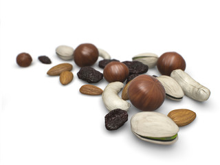 Mixed nuts with raisins 3d render