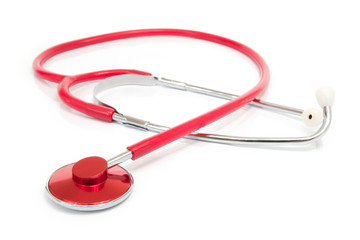 Red stethoscope isolated on white background