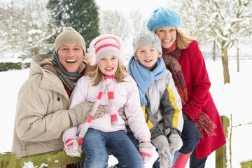 Fototapeta na wymiar Family Sitting In Snowy Landscape