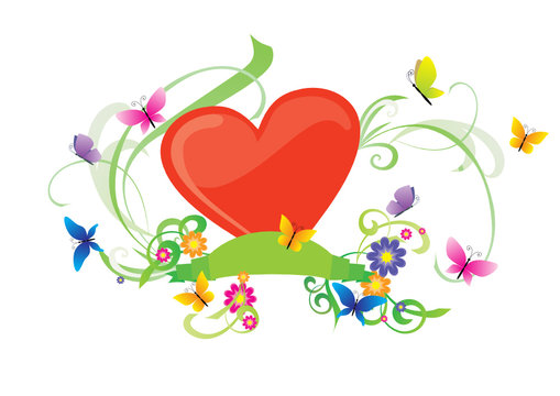 summer heart with flowers and butterflies