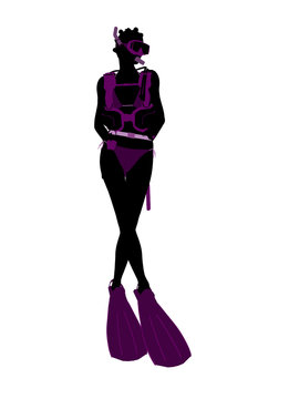 African American Scuba Diving Illustration Silhouette
