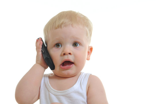 baby talking on mobile phone