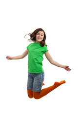 Girl jumping isolated on white background