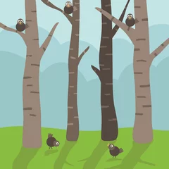 Fotobehang Vogels in het bos vogels in de bomen