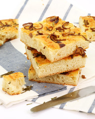 Bread slices focaccia with an onions and cheese