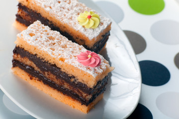 Sponge Cake Bricks with Sanguinaccio Chocolate Sauce