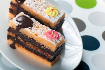 Sponge Cake Bricks with Sanguinaccio Chocolate Sauce