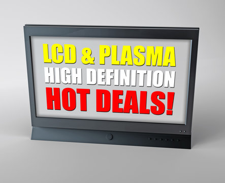 Flatscreen TV with "Hot Deals!" on screen