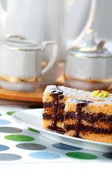 Sponge Cake Bricks with Sanguinaccio Chocolate Sauce