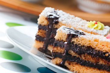 Sponge Cake Bricks with Sanguinaccio Chocolate Sauce