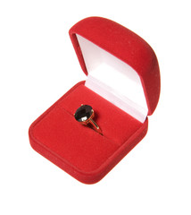 Garnet ring in red box isolated on white background