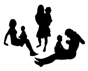 mother play with child vector silhouettes