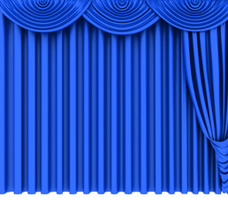 Blue theater curtain isolated on white