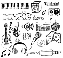 Obraz premium Set of music hand-drawn icons