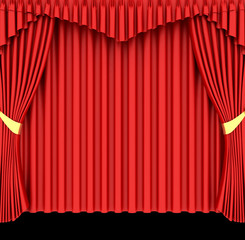 Red theater curtain isolated on black