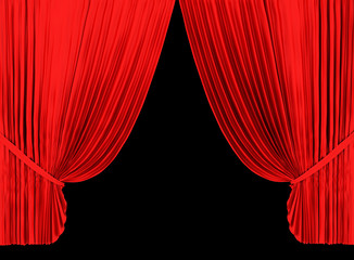 Red theater curtain isolated on black