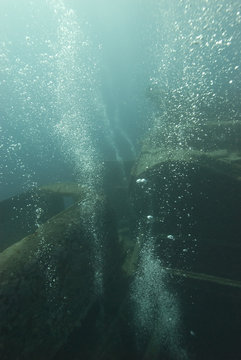 Bubbles rising from shipwreck SS Thistlegorm