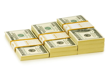 Stack of dollars isolated on the white