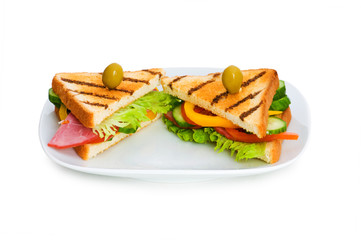 Toasted bread with filling isolated on the white