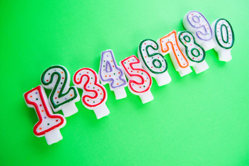 Birthday candles against colourful background