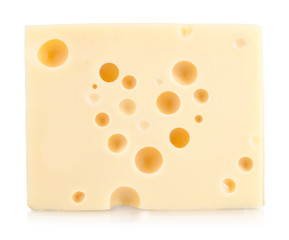 Piece of cheese with heart shape holes