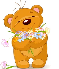 Gardinen Teddy bear giving a bouquet © Anna Velichkovsky