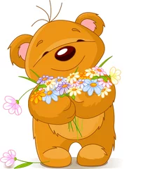 Raamstickers Teddy bear giving a bouquet © Anna Velichkovsky