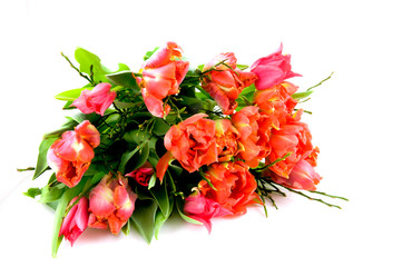 Bouquet red and orange tulips