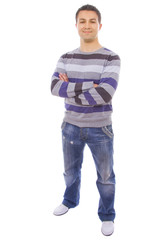 Full length portrait of a casual young man, isolated on white ba