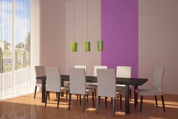 colored room with chairs and table