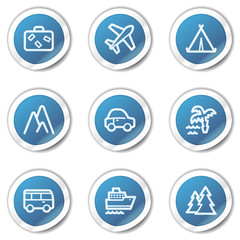 Travel web icons set 1, blue sticker series