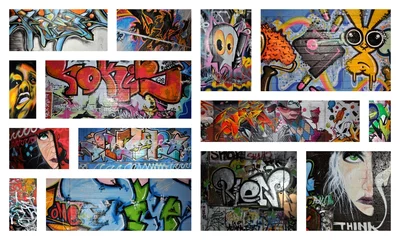 Peel and stick wall murals Graffiti collage think