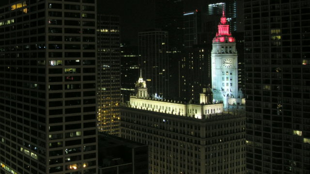 Chicago night time-lapse with clock-tower